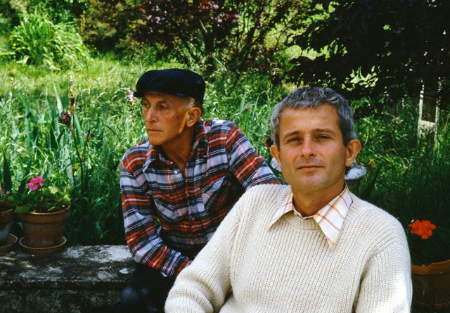 09 Jun 1987, France --- French author and gay rights activist Guy Hocquenghem (white sweater) sits at his home with his friend, philosopher Rene Scherer. Hocquenghem has written scholarly works on homosexuality, and in 1971 helped to found the political group Front Homosexuel d'Action Revolutionnaire. --- Image by © Sophie Bassouls/Sygma/Corbis