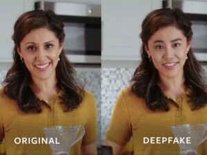 Un visage normal et un autre modifié par IA côte à côte